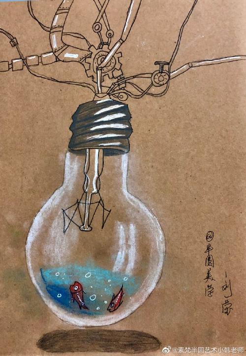 创意儿童美术超话意象#素描#7-8岁学员作品《灯泡的联想》打开孩子的