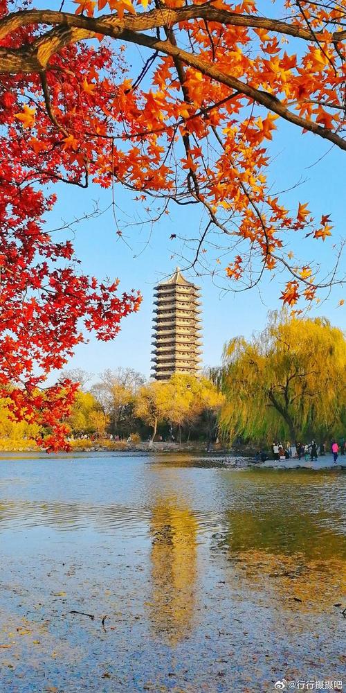 北京大学未名湖畔的秋色摄影