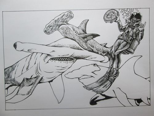 深海系列——遇见锤头鲨(手绘过程)