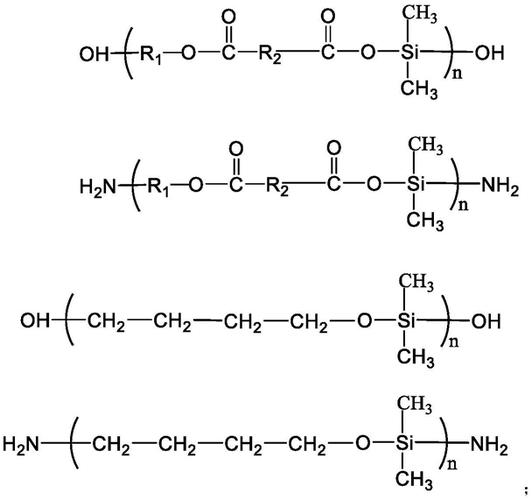 d)含基团封端的硅油,5-25%,优选8-15%;聚酯或聚醚多元醇数均分子量为