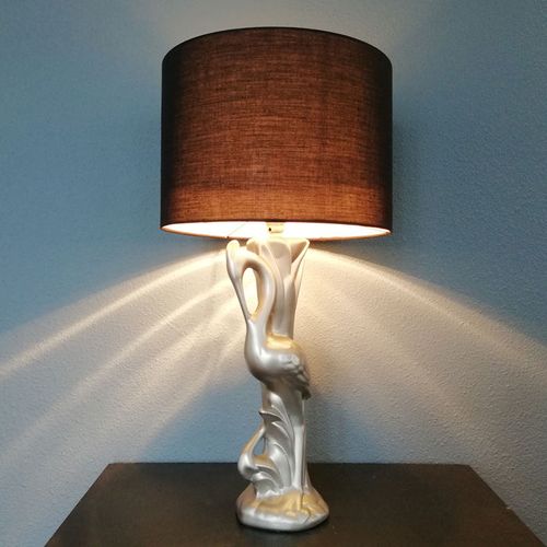 gold ceramic crane / heron bird sculpture lamp