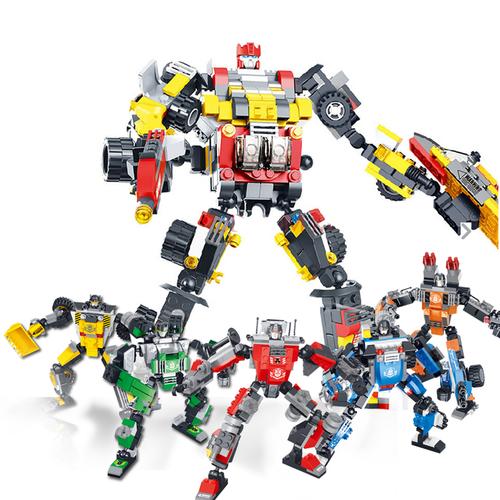 星钻积木玩具积变战士3变积木玩具 拼装益智机器人五合体5大套装