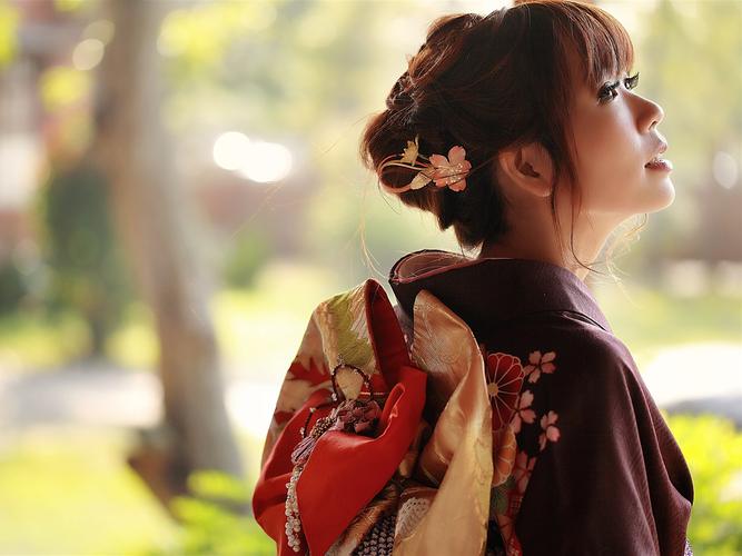 日本女孩后视图,和服 壁纸 - 1600x1200