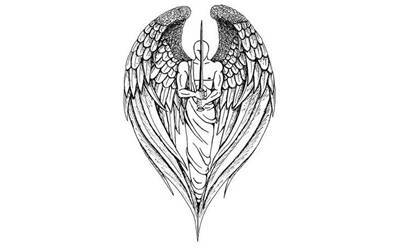 37张黑白守护天使纹身手稿原图