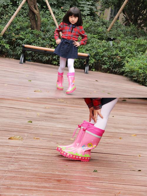 儿童雨鞋 夜雨可爱花朵中大童女童雨靴 时尚防滑胶鞋女孩水鞋套鞋.
