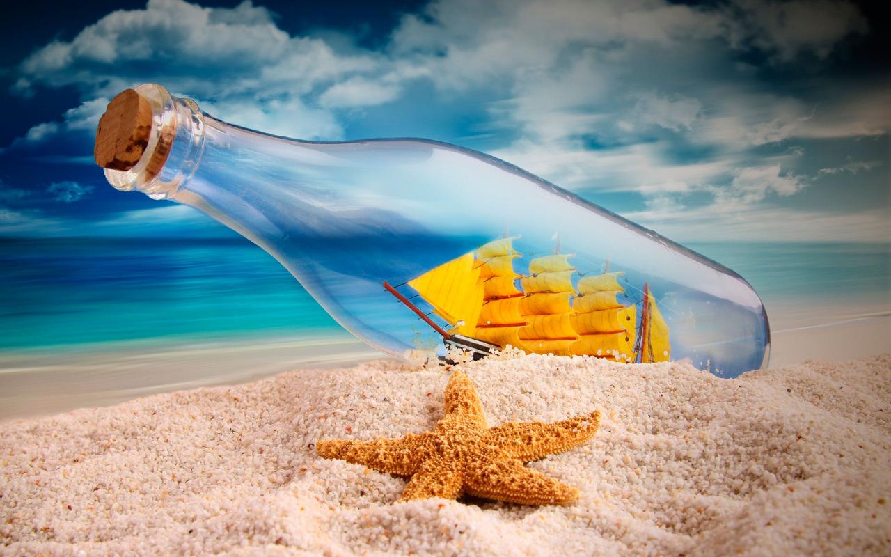 夏日沙滩唯美意境漂流瓶图片桌面壁纸第一辑