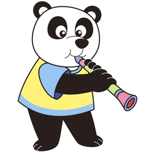 卡通熊猫演奏单簧管