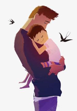 父亲和宝宝矢量插画父亲节父亲抱着孩子高清图片