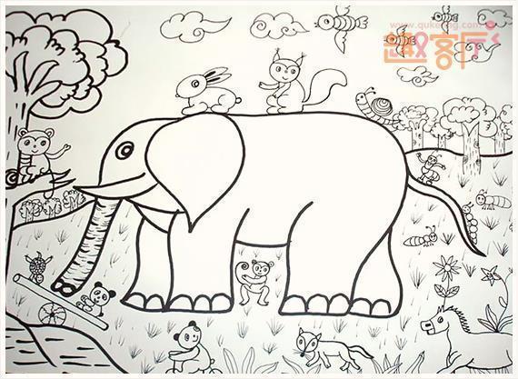动物园图片简笔画大全 动物园儿童画动物园 幼儿情景画简笔画 线稿简