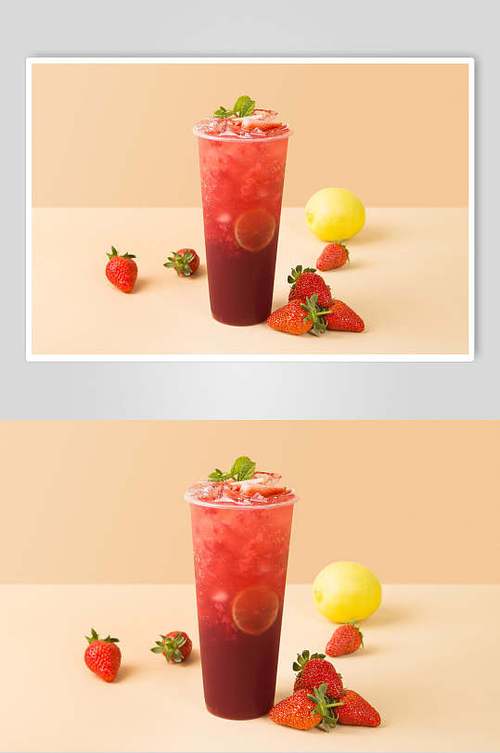 鲜榨草莓汁清新奶茶果汁图片