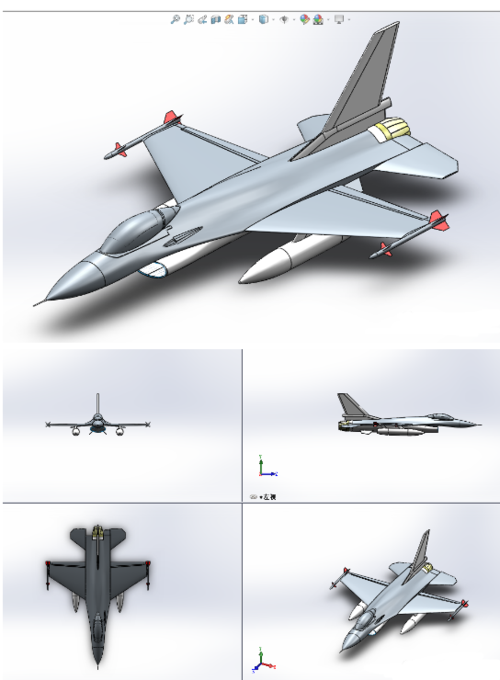 f16战斗机超简易模型3d图纸solidworks设计