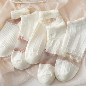 5双玻璃丝袜子女船袜夏季薄款冰丝浅口短袜夏天ins潮隐形白色女袜