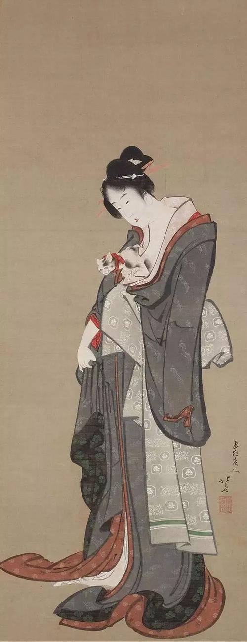 葛饰北斋 katsushika hokusai   美人爱猫图