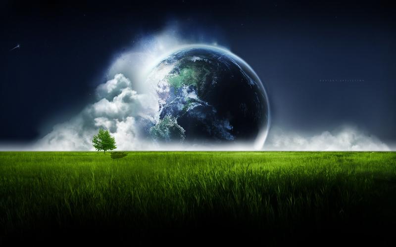 地球在绿色的草原天空 壁纸 - 1920x1200