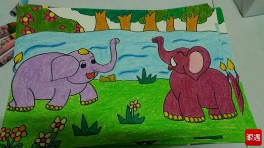 两只小象简笔画彩色