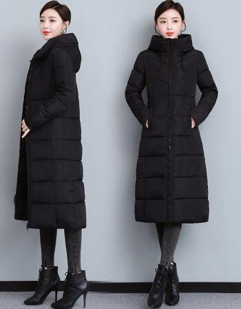 棉袄女2021新款冬季女装外套棉衣中长款过膝修身反季棉服黑色m7095斤