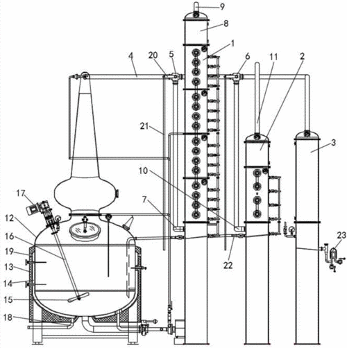 本实用新型涉及酿酒设备技术领域,具体涉及一种酿酒用精馏蒸馏器.