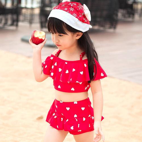 2015新款韩版女儿童可爱荷叶边分体裙式游泳衣 xl - 京东