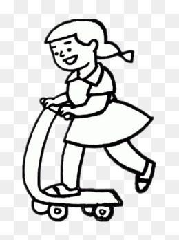 女孩骑滑板车的简笔画