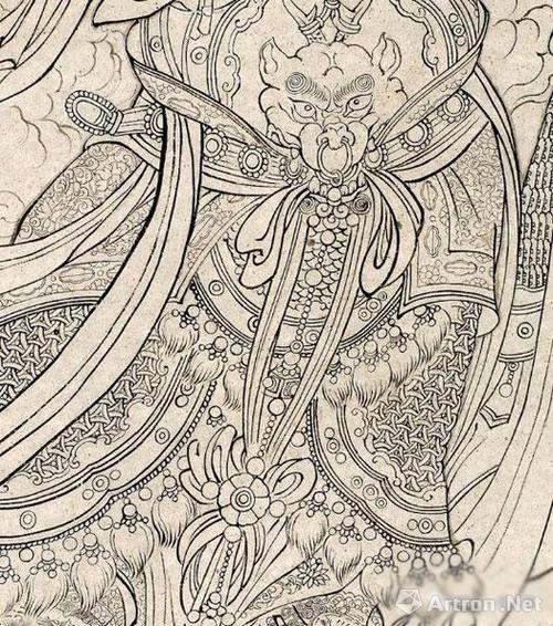 苏柏斗摹明代法海寺壁画纪:《帝释梵天礼佛护法图》(西壁)白描本