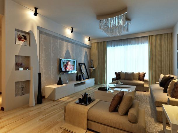 休闲沙发家居摆件窗帘现代简约客厅电视背景墙装修效果图现代简约风格
