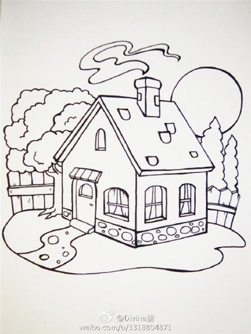 儿童画房子步骤图-露西学画画