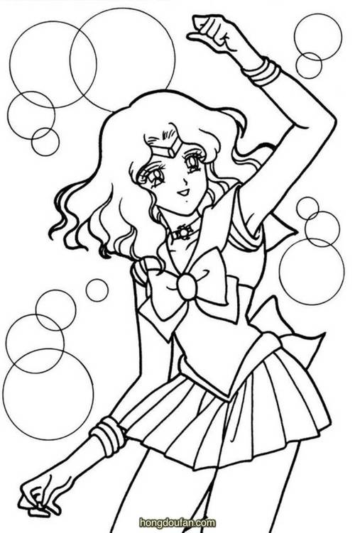 日本动漫美少女战士黑白涂色图片免费下载-红豆饭小学生简笔画大全