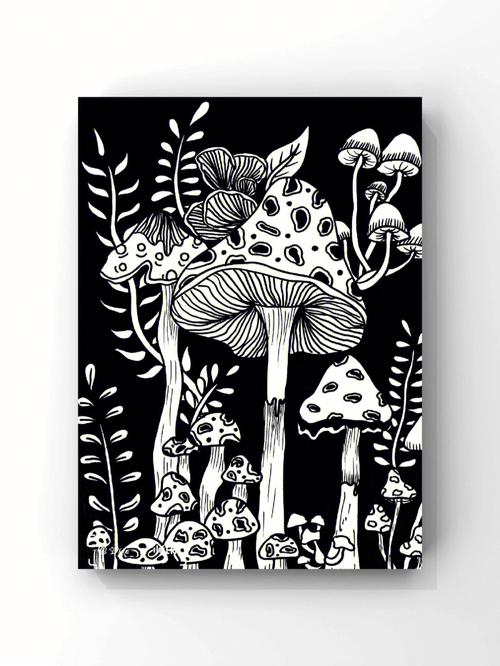 黑白装饰画蘑菇