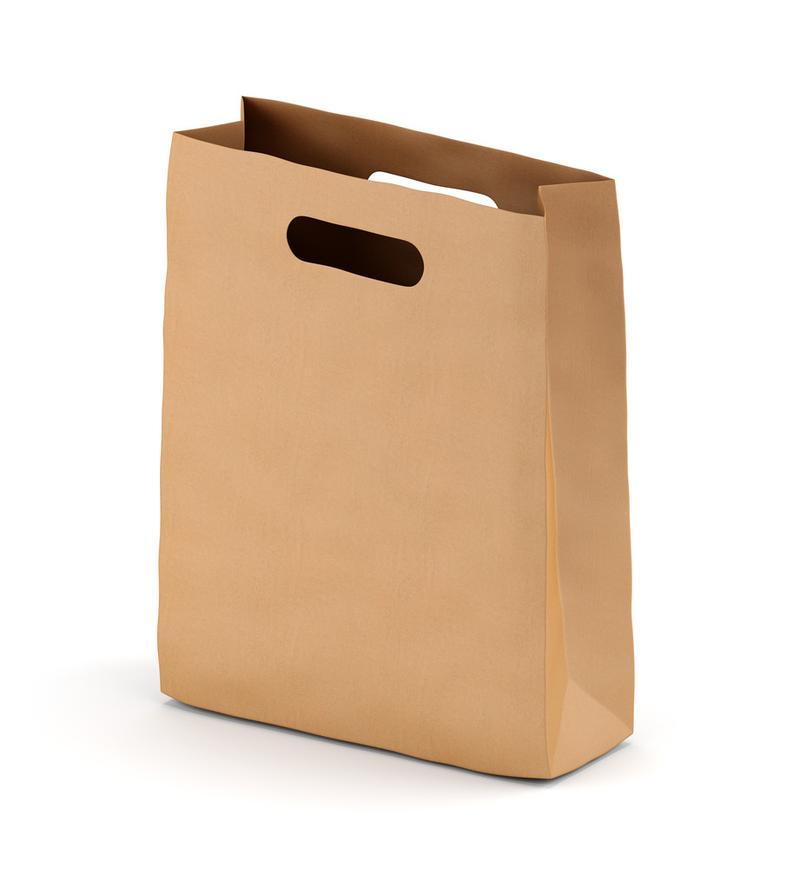 棕色牛皮纸袋,孤立的白色背景上的褐色牛皮纸纸袋店