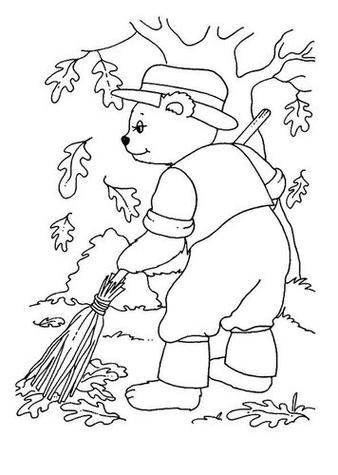 清扫落叶的小熊秋天简笔画图片欣赏