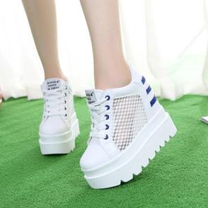 夏季新款女韩版超高跟网鞋松糕底厚底女休闲鞋透气网内女鞋