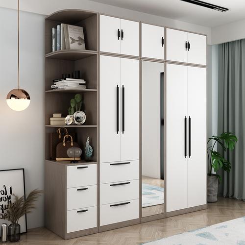 衣柜家用卧室白色简约现代4门木质板式柜子衣柜