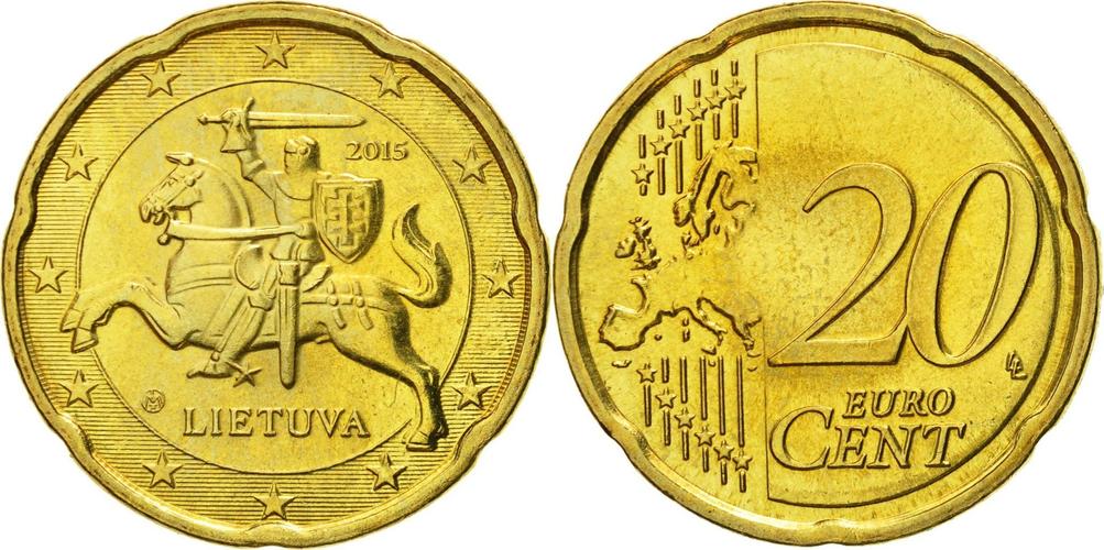 20 euro cent 2015 lithuania coin, brass ms(63)