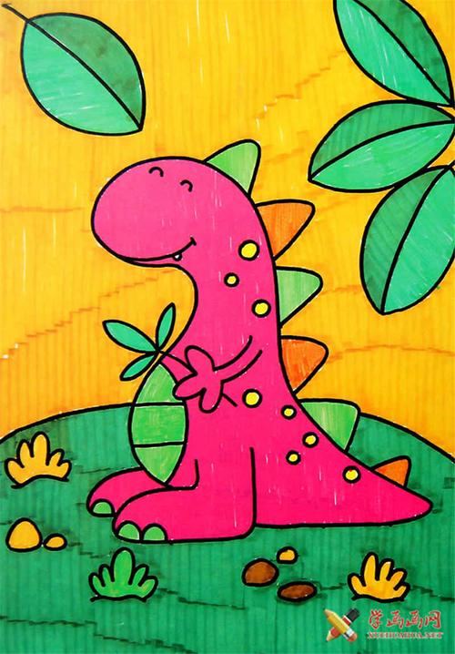 儿童水彩画优秀作品可爱的恐龙