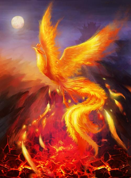 传说中,朱雀是一种类似鸟一样的生物,有着赤色的羽毛,身覆火焰,终日不