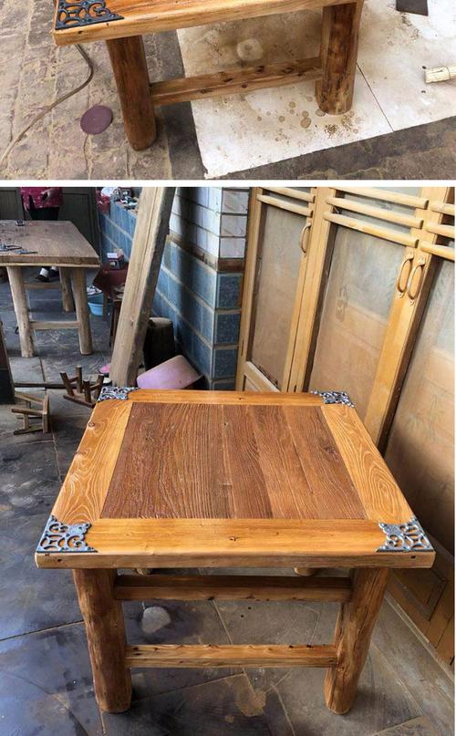 老榆木门板茶桌旧木板复古餐桌实木原木吧台风化茶几茶台民俗新工艺