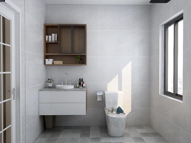 简单的拼花地砖和灰色墙砖都凸显出卫生间的价值,卫浴柜和马桶的位置