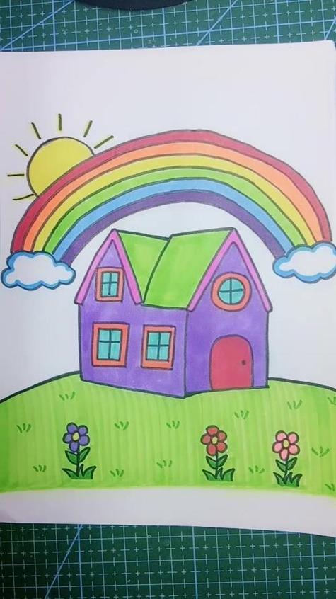 彩虹和房子简笔画