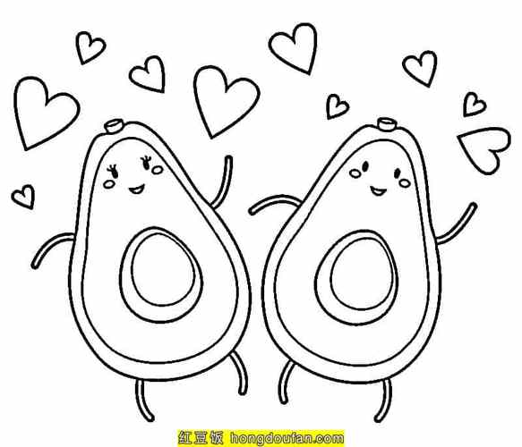 10张有趣的卡通涂色蔬菜简笔画胡萝卜香蕉牛油果柠檬一起来锻炼