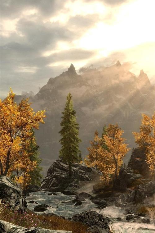 壁纸 树,山,石头,太阳光线,秋天 2560x1600 hd 高清壁纸, 图片, 照片