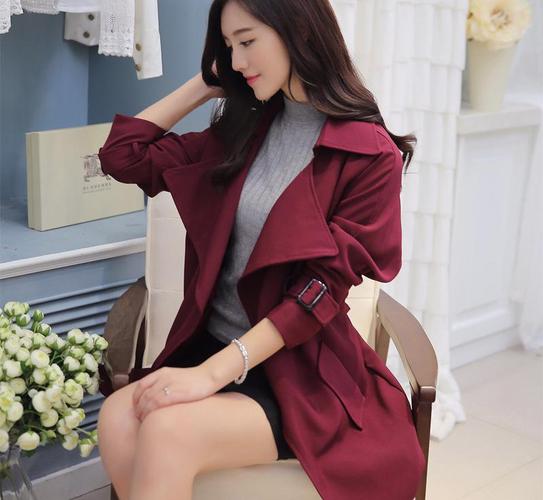 2014秋装韩版女装新款风衣女中长款外套 系带