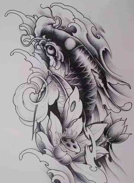 九素刺青纹身手稿第3期:87张鱼纹身手稿图案素材