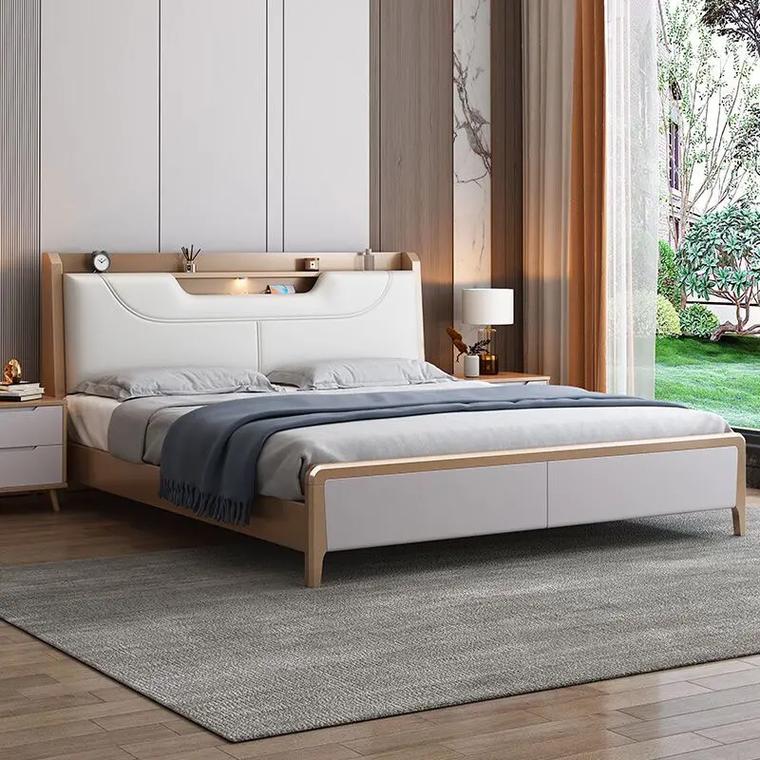 北欧软靠实木床现代简约1.8米大床1.5米抽屉床头夜 - 抖音