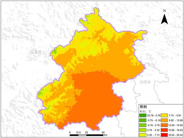 北京市多年平均气温空间分布数据是地理国情监测云平台推出的气象气候