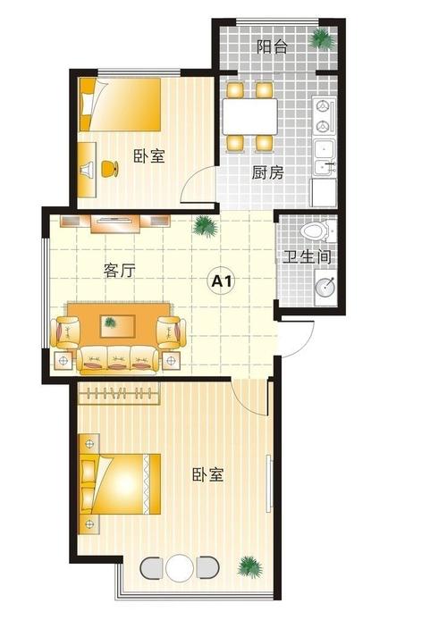 50平米小户型两室一厅房子装修平面图_设计456装修效果图