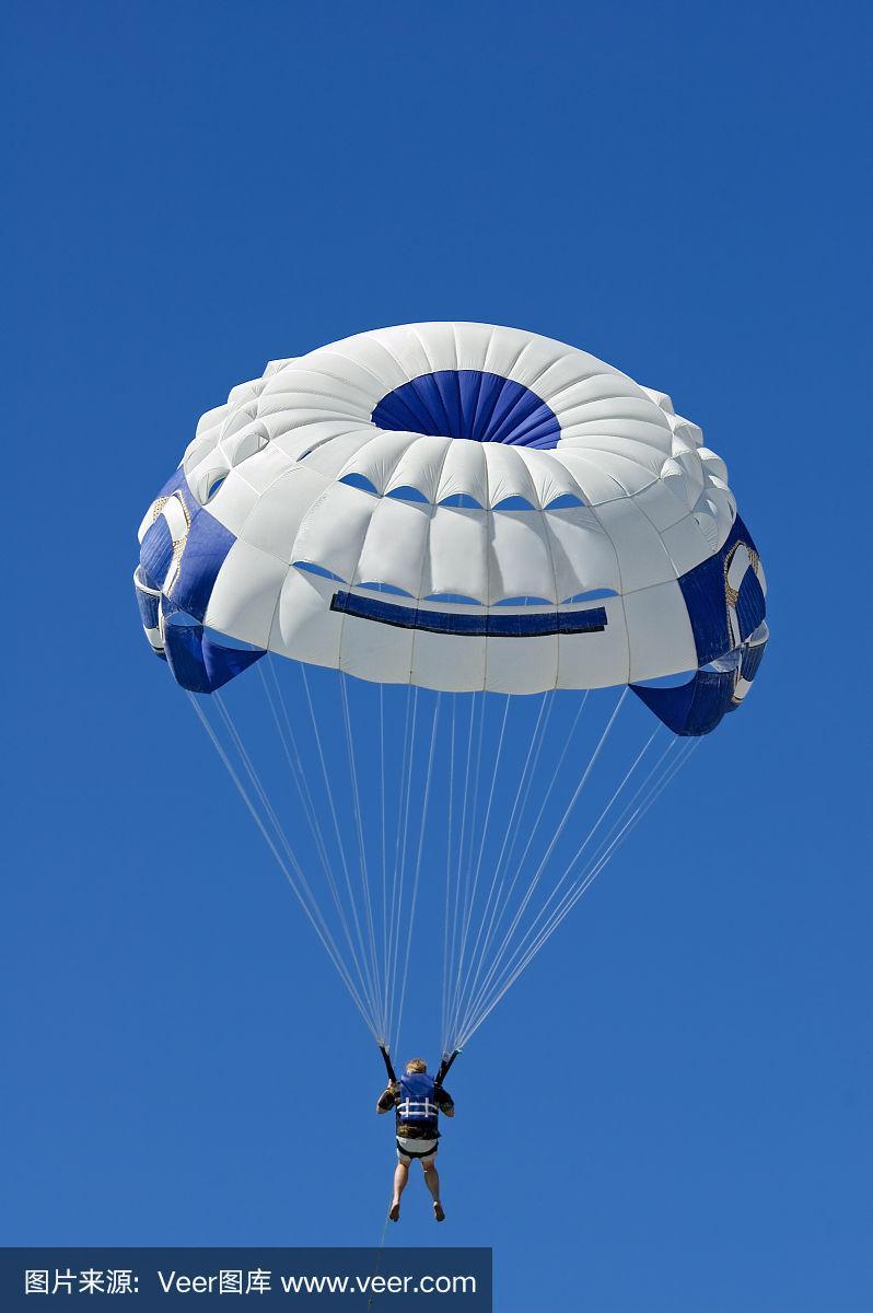 垂直蓝天下的降落伞