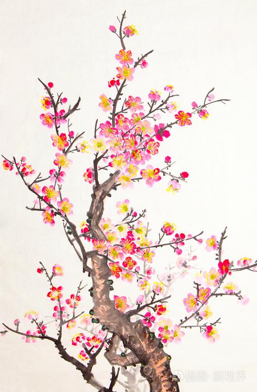 中国绘画的花朵梅花盛开