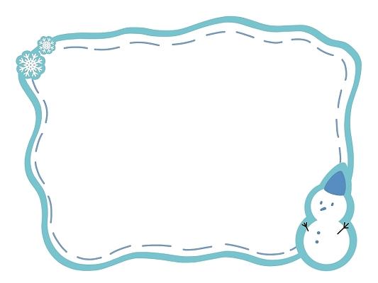 蓝色冬天雪人雪花卡通边框png素材冬天边框