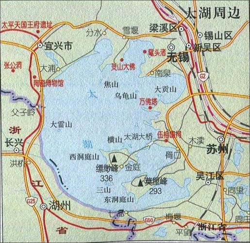 太湖周边景点导游图_江苏旅游地图库_地图窝