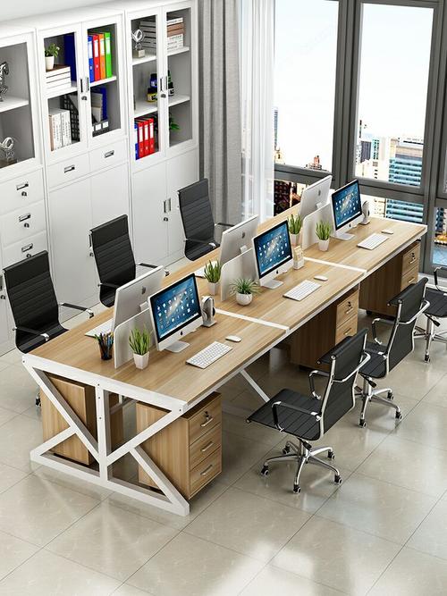 钢木办公组合电脑桌椅 职员六人工位桌子 简约屏风卡座办公桌家具